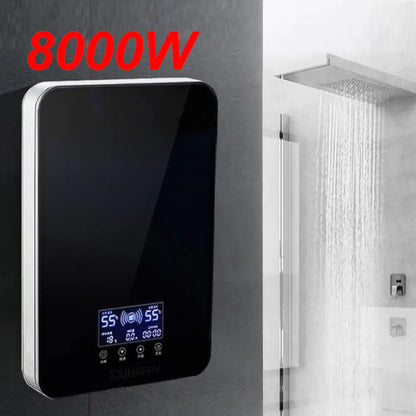 Instant Water Heater Shower Bathroom Faucets Kitchen Tap Electric Water Heater 220V 8000W Digital Display Temperature Adjustable